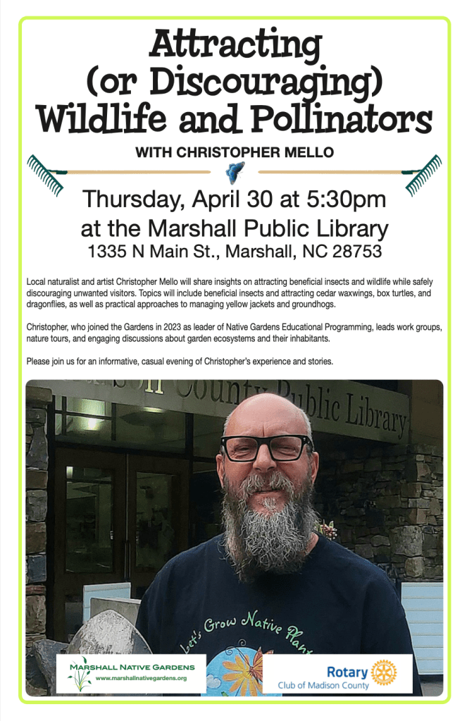 Come See Christopher’s Tips on Attracting (or Discouraging) Wildlife &&nbsp;Pollinators